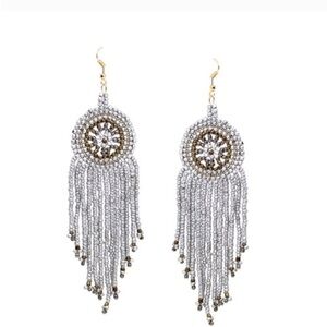 Seed Beaded Disc With Tassel Fringe Drop E…